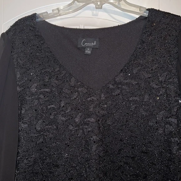 NWOT black long sleeve dress; lace and sequin overlay, sheer sleeves - Picture 2 of 5